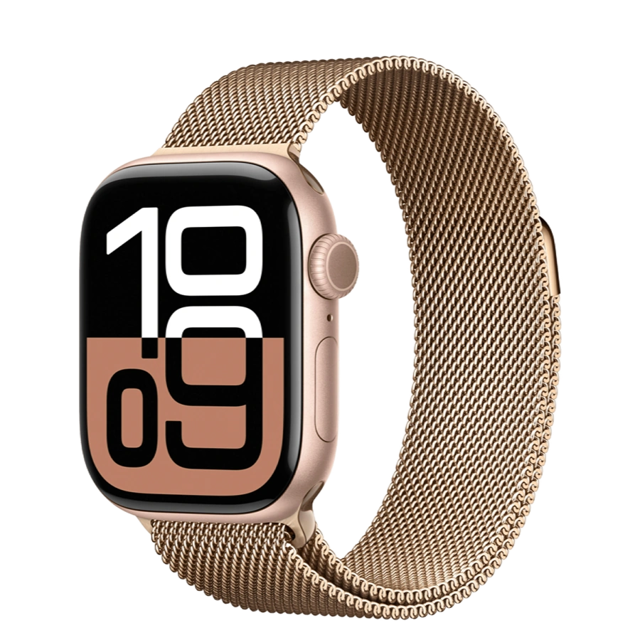 Apple Watch Series 10 GPS 42mm Rose Gold Aluminum Case with Gold Milanese Loop (MWWY3+MXMN3)