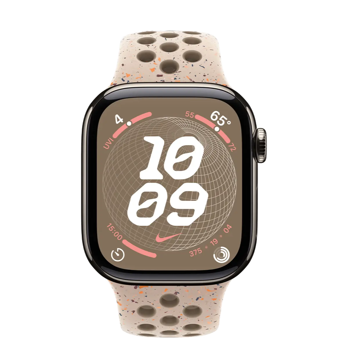 Apple Watch Series 10 GPS + Cellular 42mm Natural Titanium Case with Desert Stone Nike Sport Band - M/L (MX0J3+MYJT3)