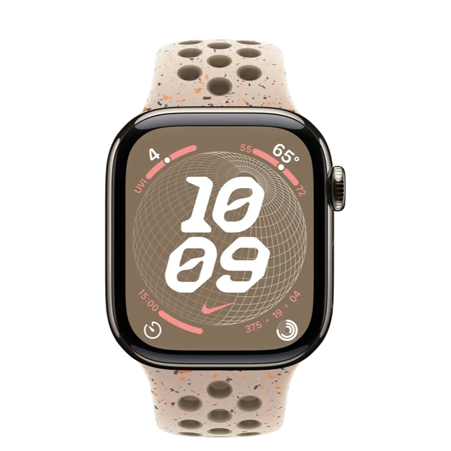 Apple Watch Series 10 GPS + Cellular 42mm Natural Titanium Case with Desert Stone Nike Sport Band - M/L (MX0J3+MYJT3)