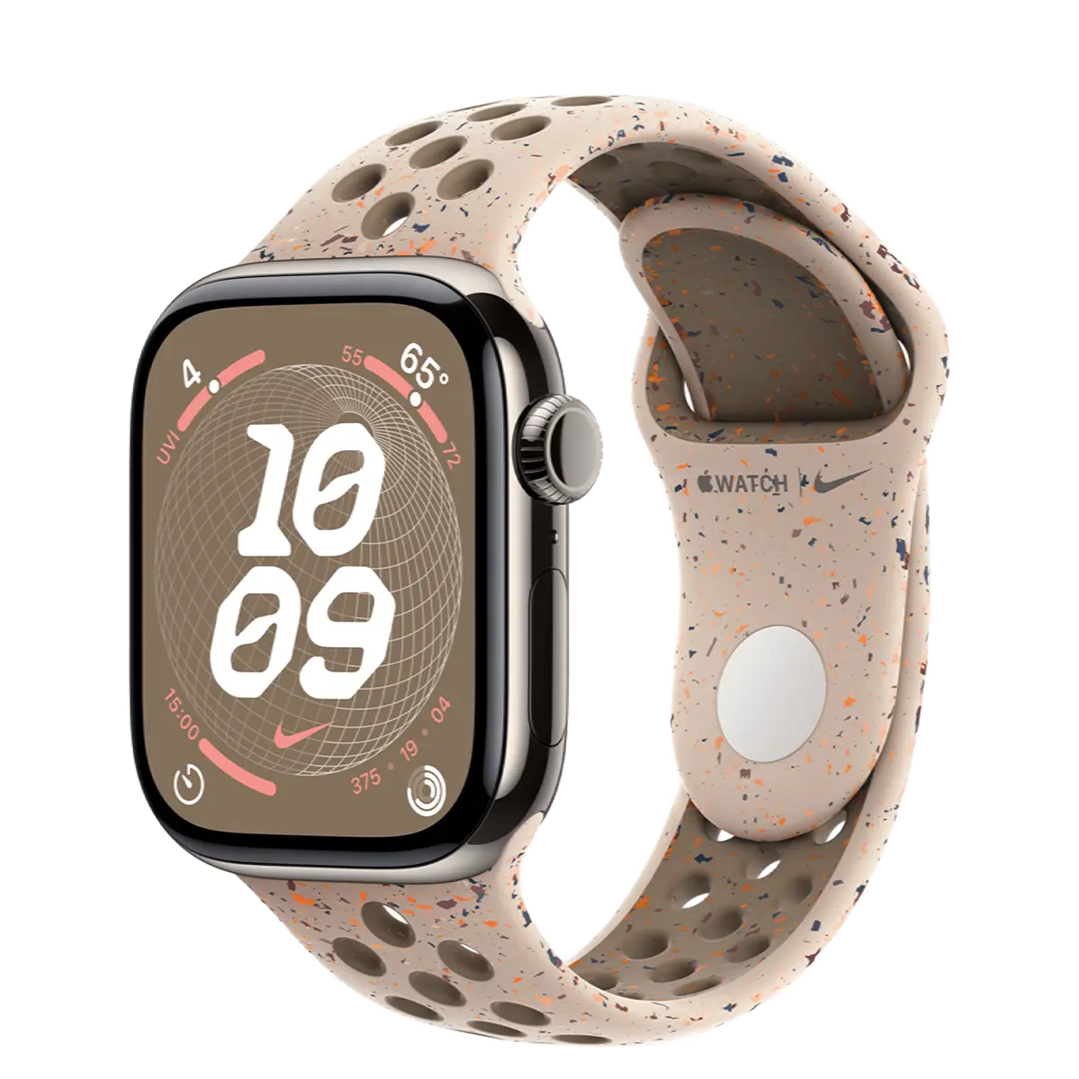 Apple Watch Series 10 GPS + Cellular 42mm Natural Titanium Case with Desert Stone Nike Sport Band - M/L (MX0J3+MYJT3)