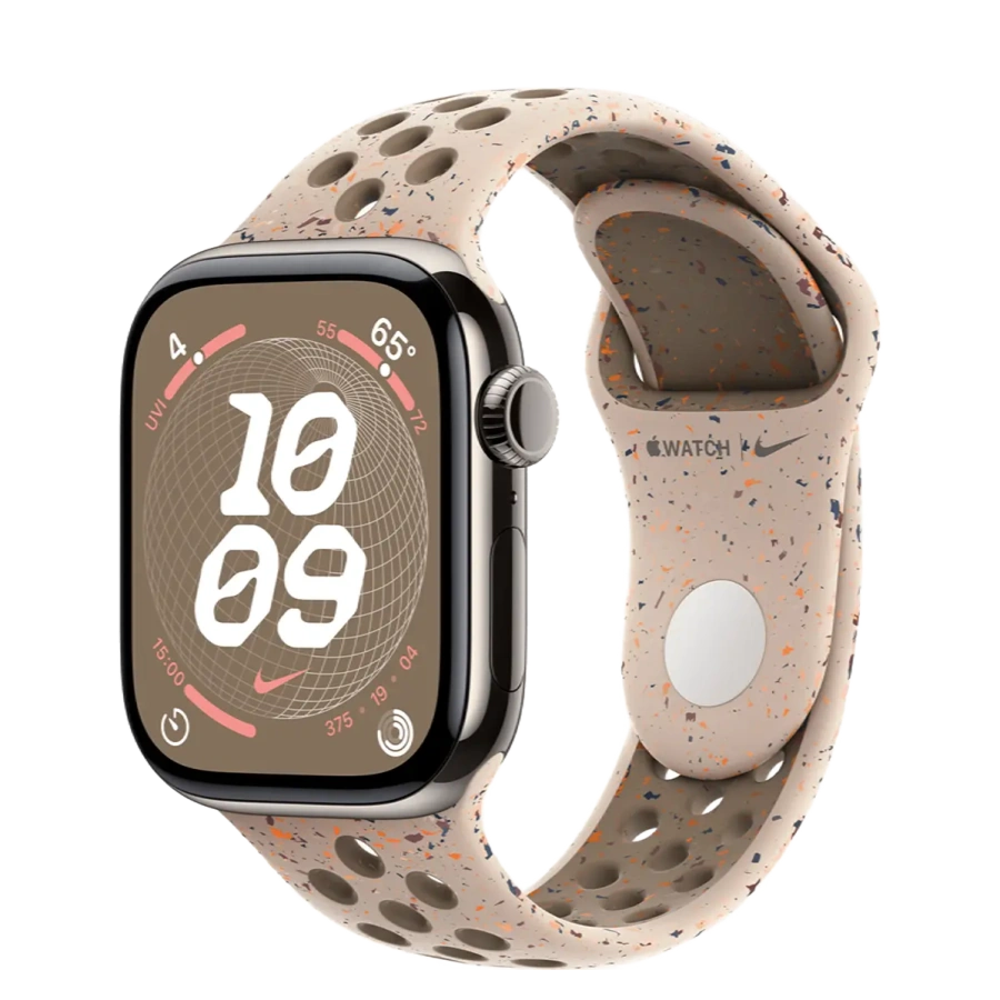 Apple Watch Series 10 GPS + Cellular 42mm Natural Titanium Case with Desert Stone Nike Sport Band - M/L (MX0J3+MYJT3)
