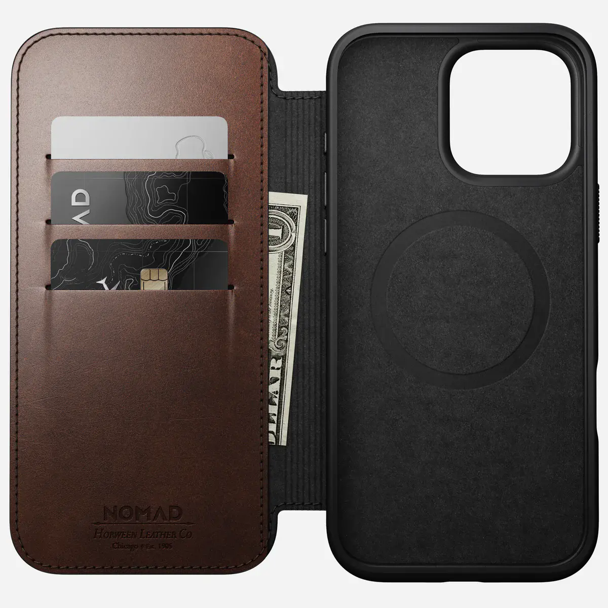 Чехол Nomad Modern Horween Leather Case Folio for iPhone 16 Pro Max - Rustic Brown (NM01386285)