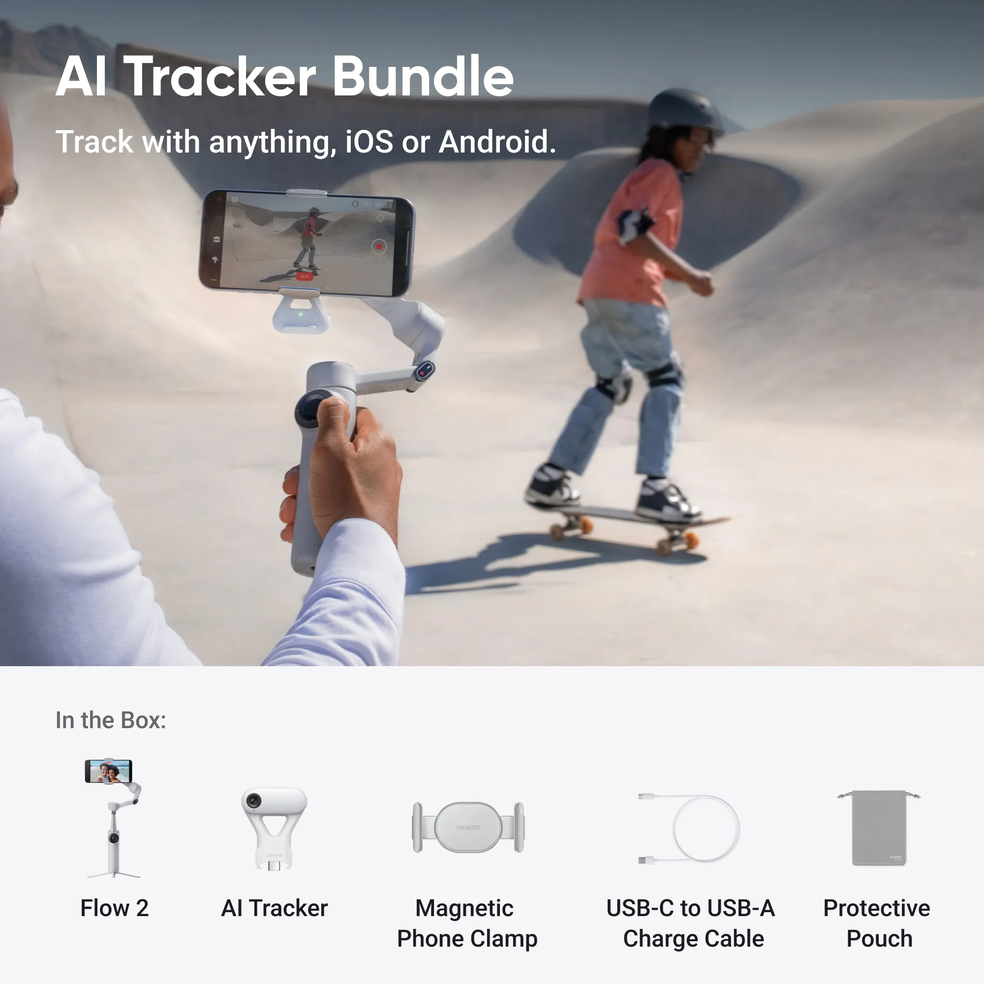 Монопод-стабілізатор для смартфона Insta360 Flow 2 [AI Tracker Bundle] - Stone Gray (CINSABQA_FLOW2LITE12)