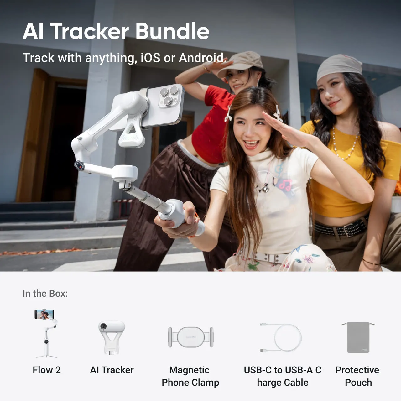 Монопод-стабилизатор для смартфона Insta360 Flow 2 [AI Tracker Bundle] - Summit White (CINSABQA_FLOW2LITE10)