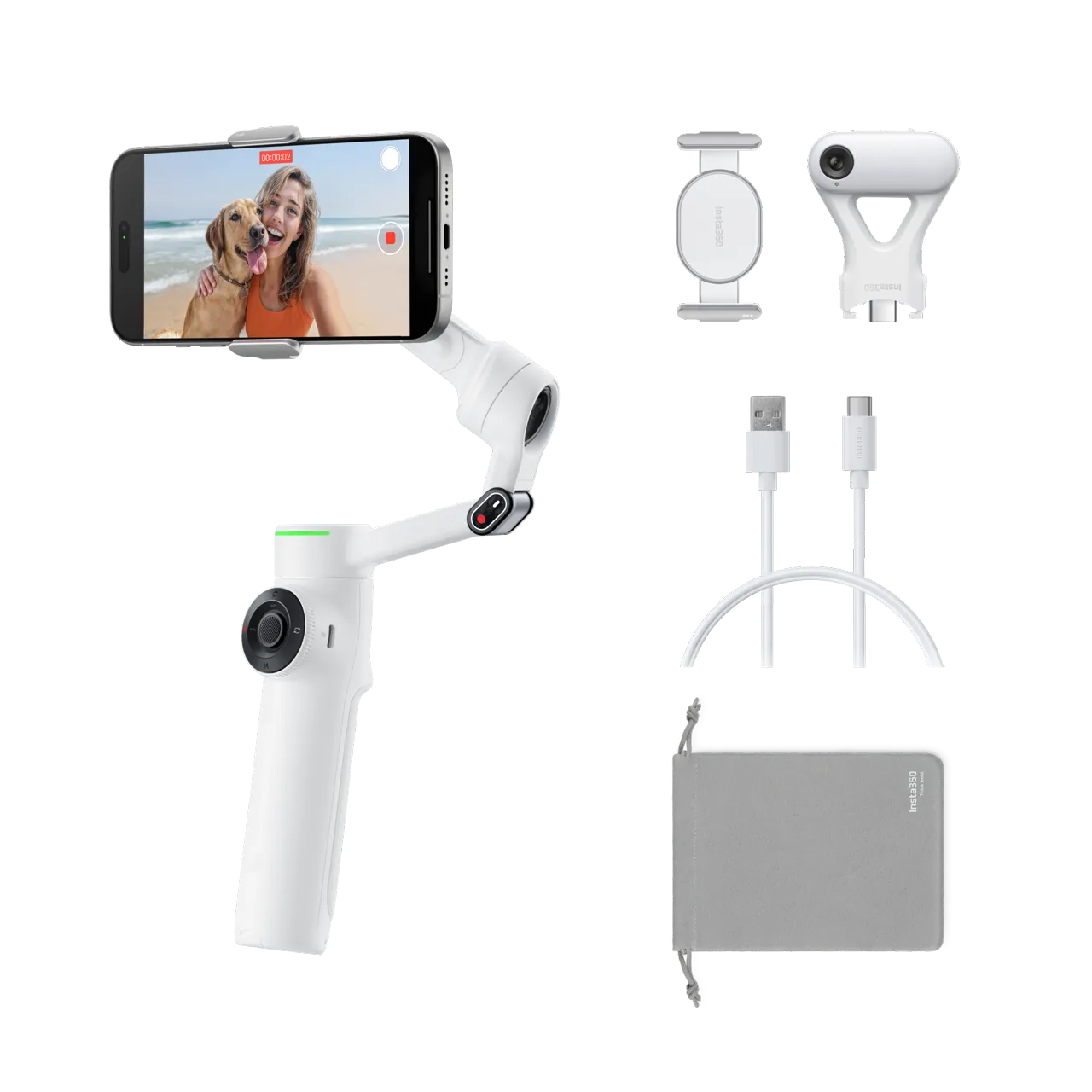 Монопод-стабилизатор для смартфона Insta360 Flow 2 [AI Tracker Bundle] - Summit White (CINSABQA_FLOW2LITE10)