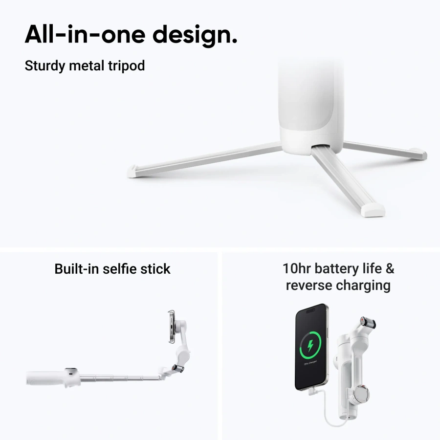Монопод-стабілізатор для смартфона Insta360 Flow 2 [AI Tracker Bundle] - Summit White (CINSABQA_FLOW2LITE10)