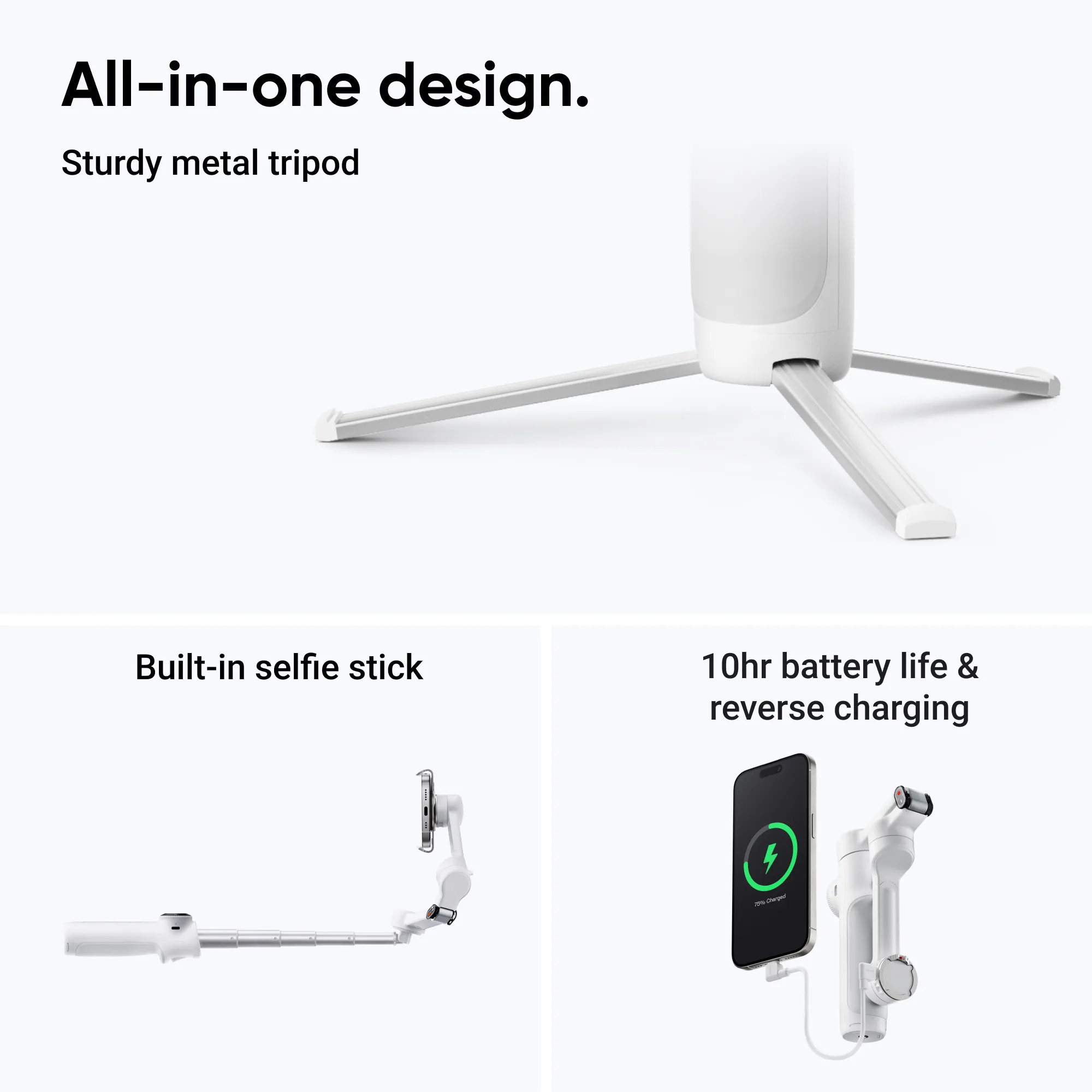 Монопод-стабилизатор для смартфона Insta360 Flow 2 [Standard Bundle] - Summit White (CINSABQA_FLOW2LITE01)