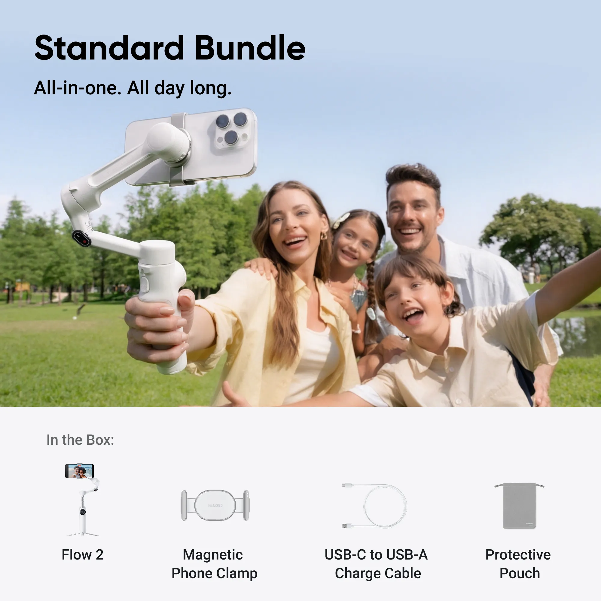 Монопод-стабилизатор для смартфона Insta360 Flow 2 [Standard Bundle] - Summit White (CINSABQA_FLOW2LITE01)