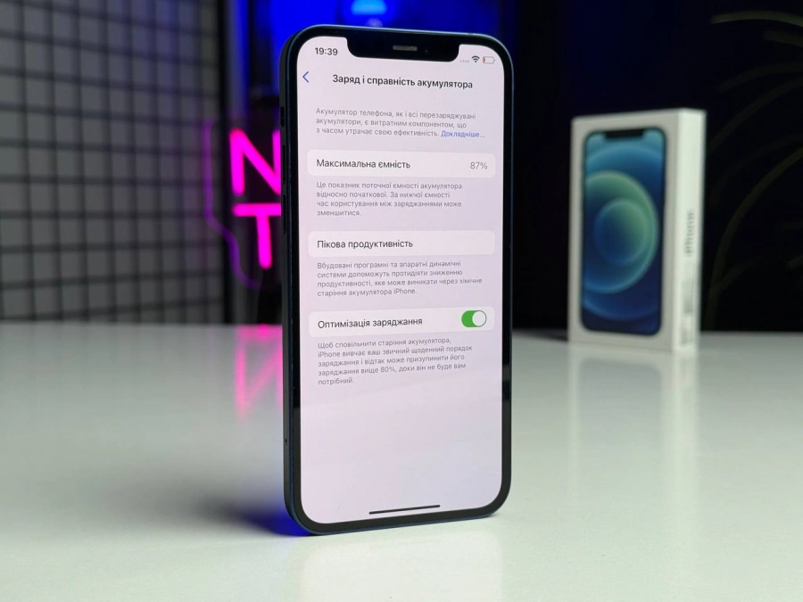 Б/У Apple iPhone 12 64GB Blue (MGH93, MGJ83) - Состояние: хороший | Аккумулятор: 87% | Комплектация: полный | Гарантія: 1 мес.