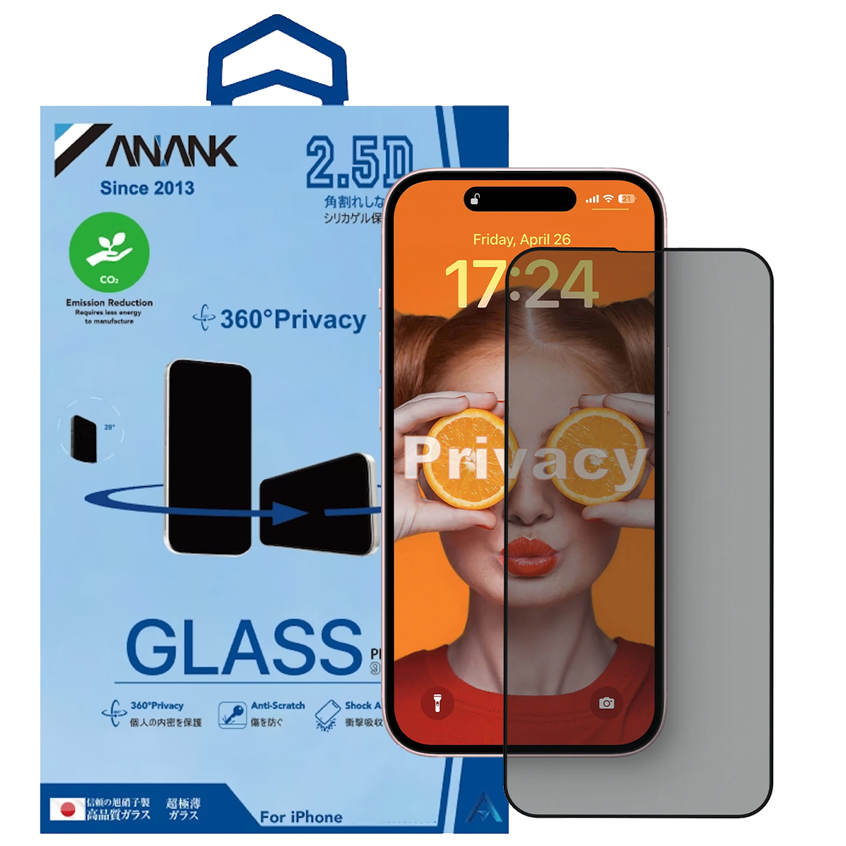 Защитное стекло Anank 2.5D 360° Privacy Glass для iPhone 16 Pro (2003108)