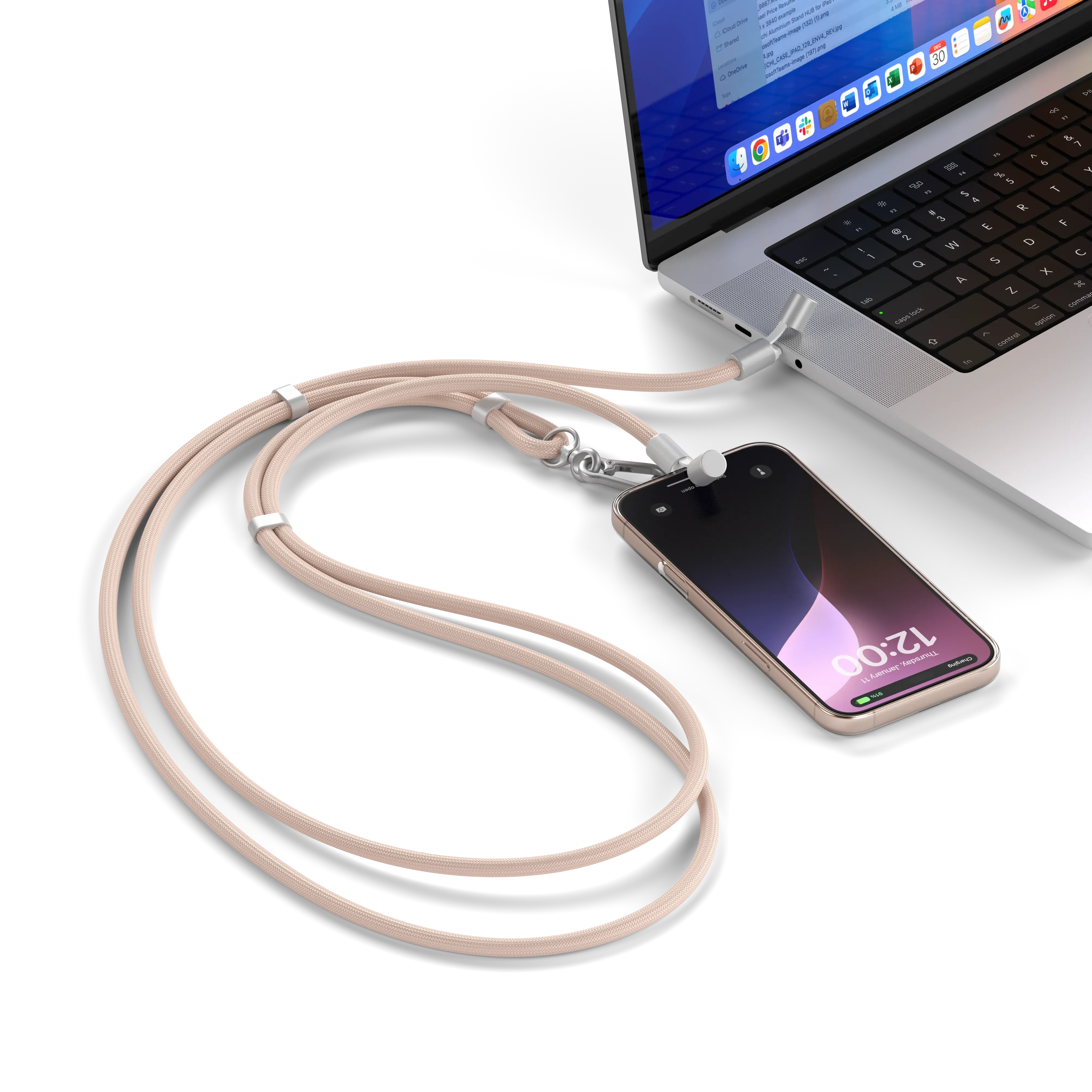 Кабель-ремінець для зарядки та носіння телефону Satechi OntheGo USB-C Lanyard Cable - Desert Rose (ST-LOTGLR)