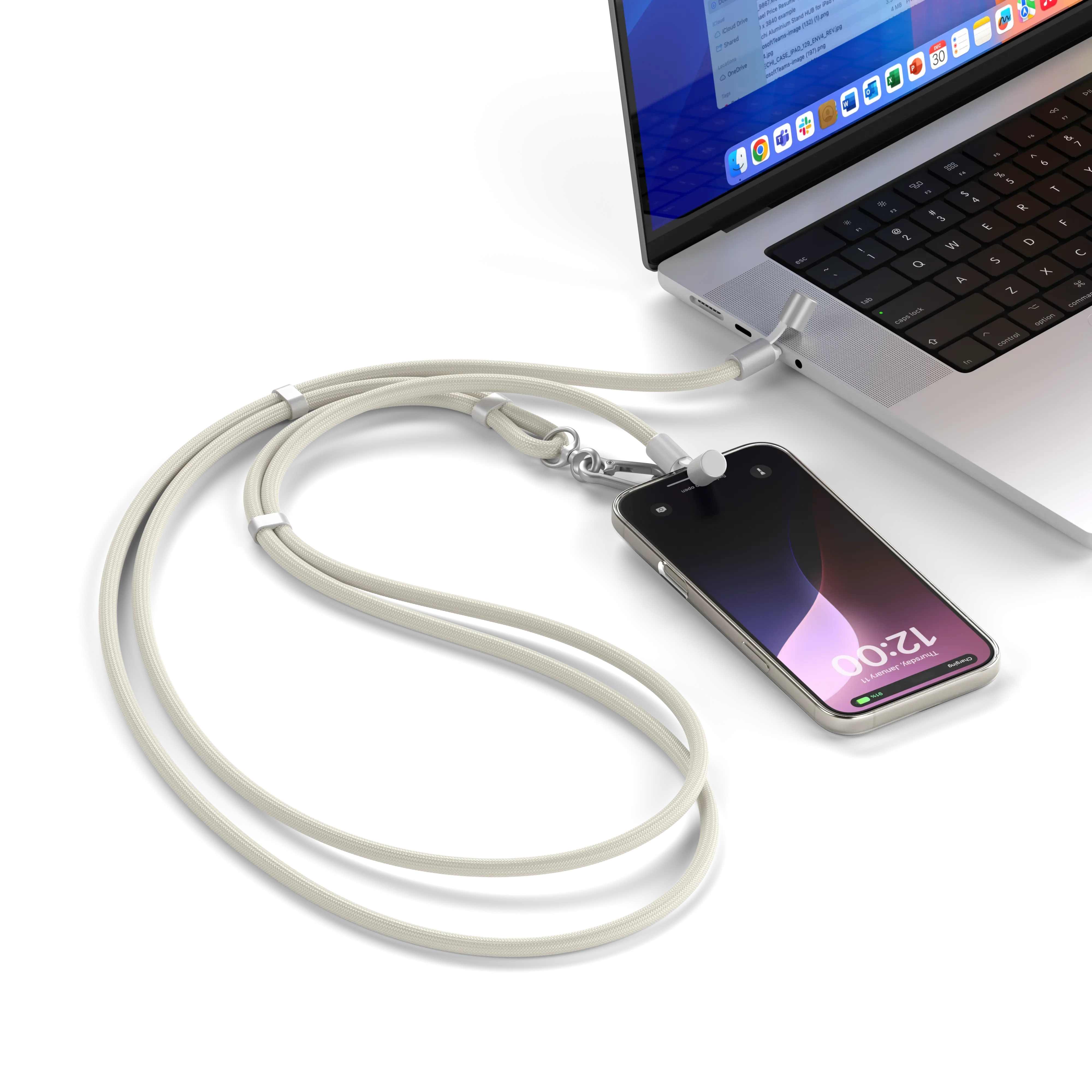 Кабель-ремінець для зарядки та носіння телефону Satechi OntheGo USB-C Lanyard Cable - Sand (ST-LOTGLW)