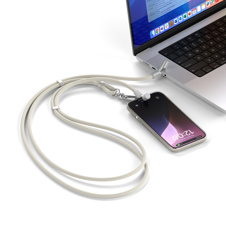 Кабель-ремінець для зарядки та носіння телефону Satechi OntheGo USB-C Lanyard Cable 1.5 m 60W - Sand (ST-LOTGLW)
