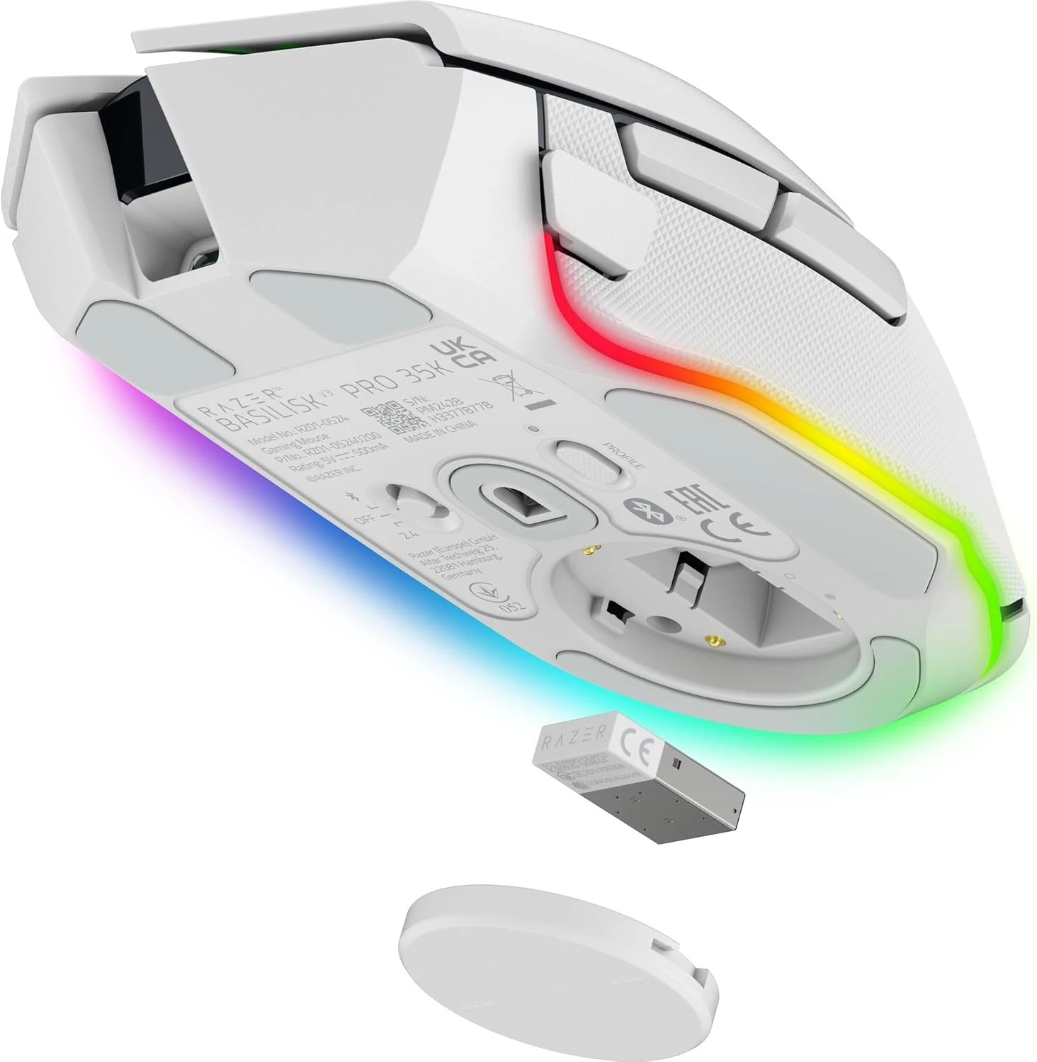 Миша Razer Basilisk V3 Pro 35K Fully Customizable Wireless Ergonomic RGB Gaming Mouse - White (RZ01-05240200-R3G1)