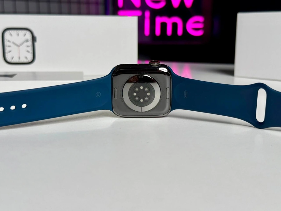 ВЖИВАНІ Apple Watch Series 7 GPS + Cellular 45mm Graphite Stainless Steel Case with Abyss Blue Sport Band (MKJH3, MKL23) | Стан: ідеальний (сталевий корпус, сапфірове скло) | Акумулятор: 83% | Гарантія: 1 місяць | Комплект: повний