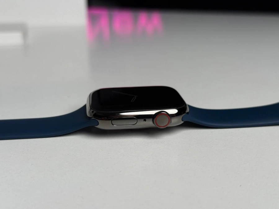 ВЖИВАНІ Apple Watch Series 7 GPS + Cellular 45mm Graphite Stainless Steel Case with Abyss Blue Sport Band (MKJH3, MKL23) | Стан: ідеальний (сталевий корпус, сапфірове скло) | Акумулятор: 83% | Гарантія: 1 місяць | Комплект: повний