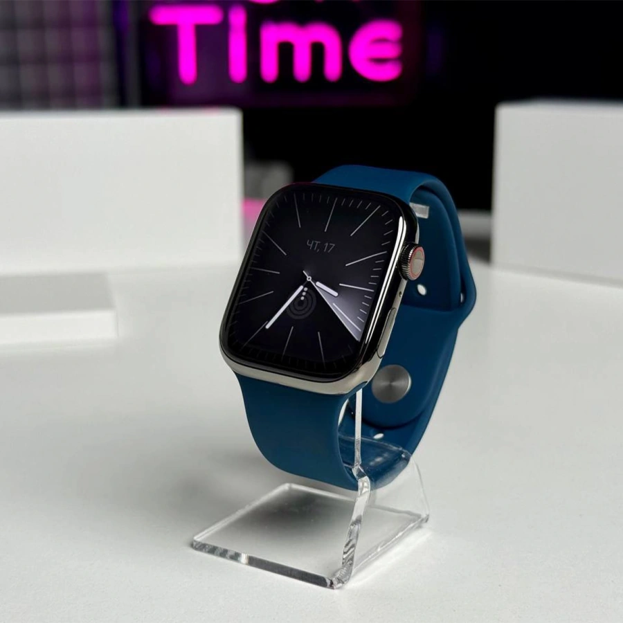 ВЖИВАНІ Apple Watch Series 7 GPS + Cellular 45mm Graphite Stainless Steel Case with Abyss Blue Sport Band (MKJH3, MKL23) | Стан: ідеальний (сталевий корпус, сапфірове скло) | Акумулятор: 83% | Гарантія: 1 місяць | Комплект: повний