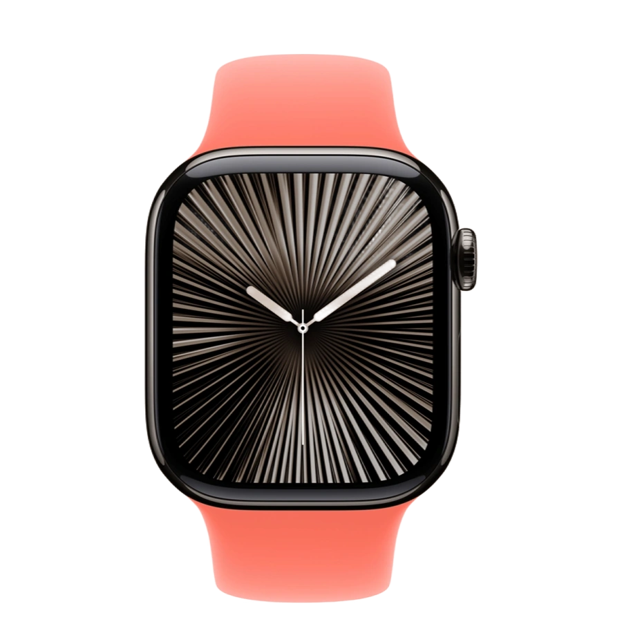 Apple Watch Series 10 GPS + Cellular 42mm Slate Titanium Case with Tangerine Sport Band - S/M (MX0M3+MDRY4)