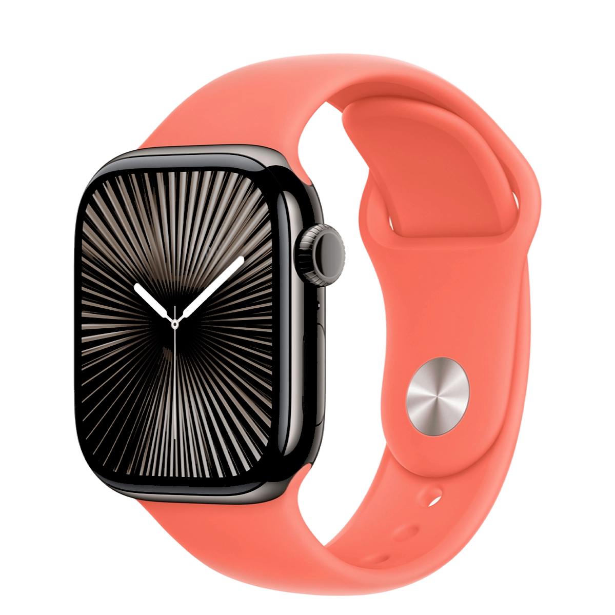 Apple Watch Series 10 GPS + Cellular 42mm Slate Titanium Case with Tangerine Sport Band - S/M (MX0M3+MDRY4)
