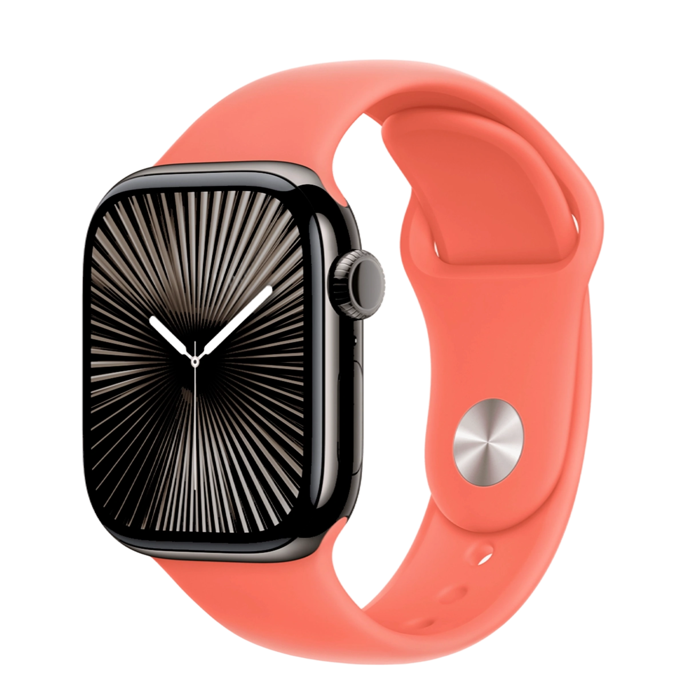 Apple Watch Series 10 GPS + Cellular 42mm Slate Titanium Case with Tangerine Sport Band - S/M (MX0M3+MDRY4)