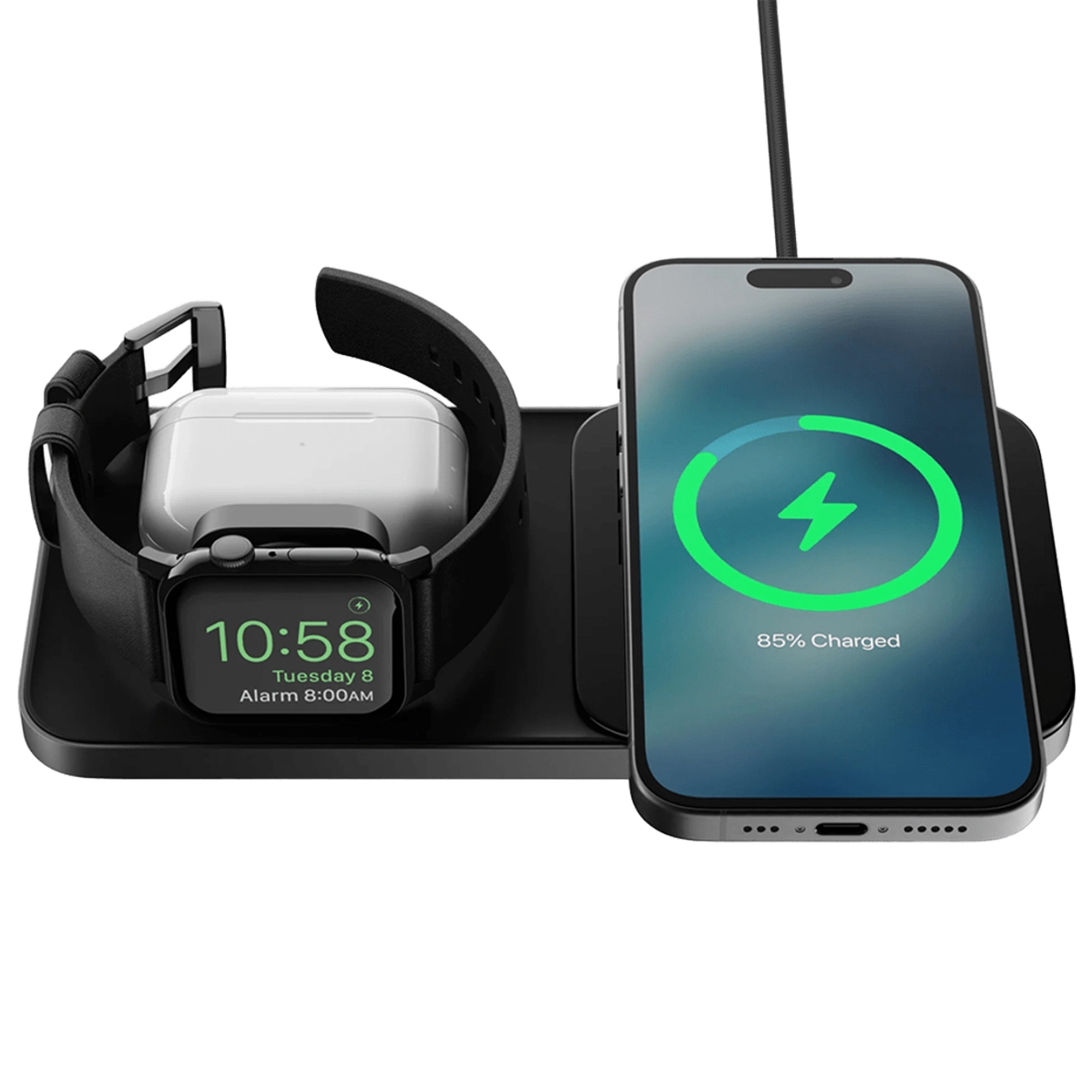 Беспроводное зарядное устройство Nomad Base One Max Qi2 3-in-1 Charging Hub [3rd Gen] - Carbide (NM01571885)