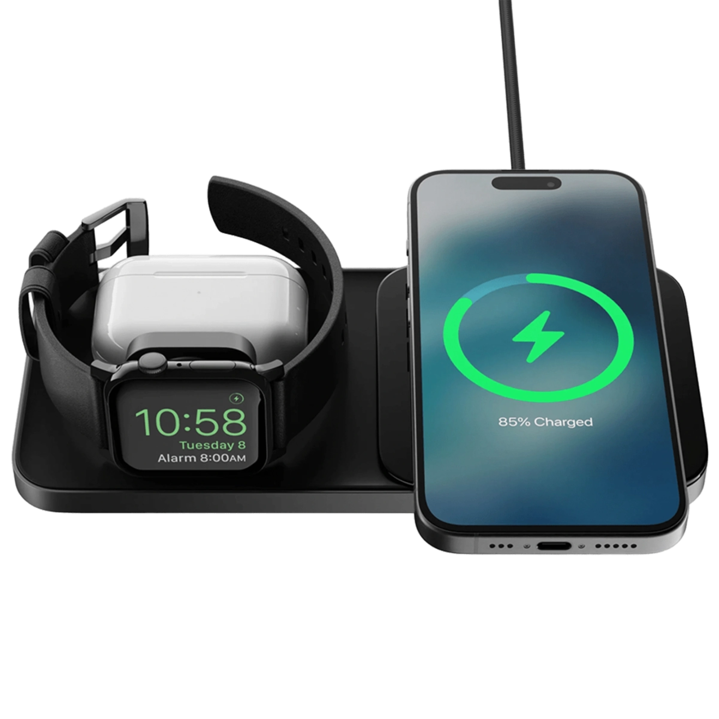 Беспроводное зарядное устройство Nomad Base One Max Qi2 3-in-1 Charging Hub [3rd Gen] - Carbide (NM01571885)
