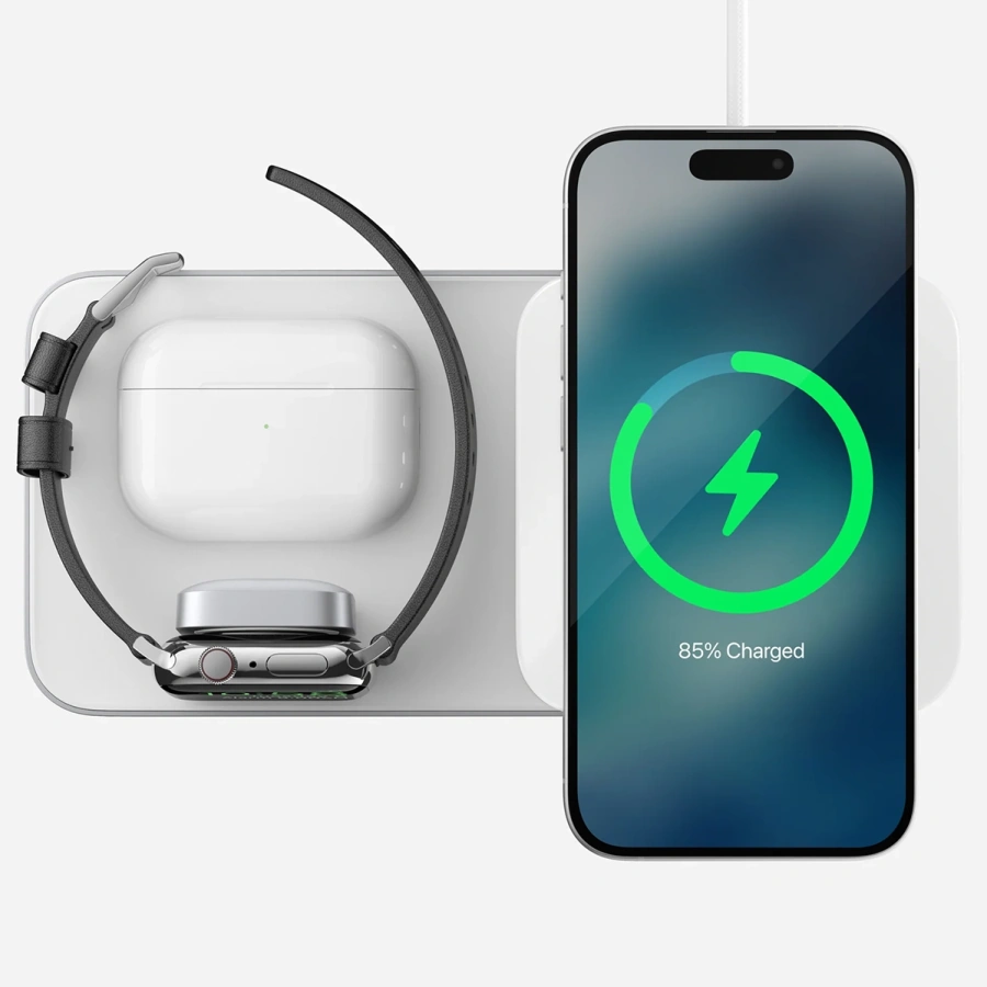 Бездротовий зарядний пристрій Nomad Base One Max Qi2 3-in-1 Charging Hub [3rd Gen] - Silver (NM01563385)
