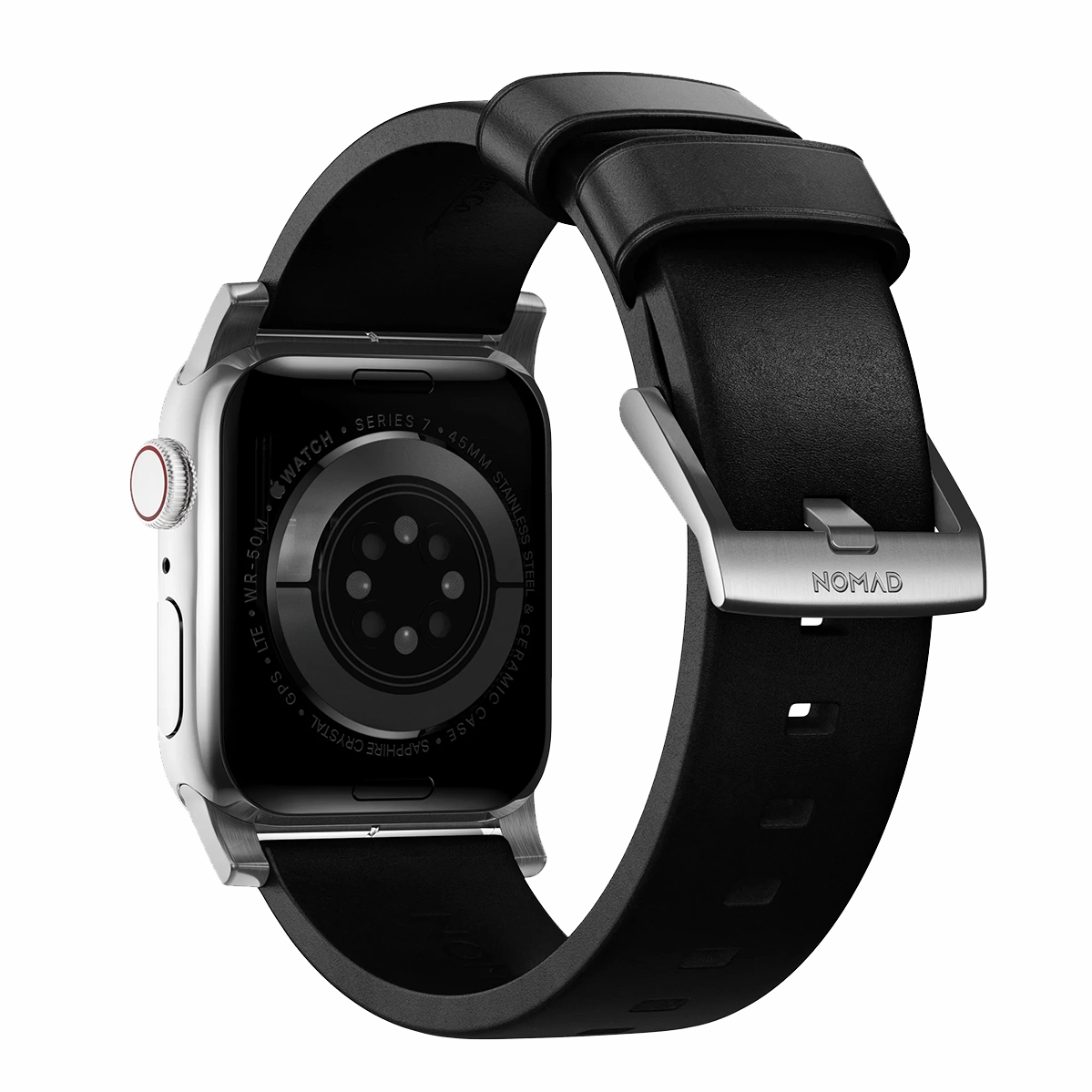 Ремешок Nomad Modern Horween Leather Band Silver Hardware 46mm/49mm - Black (NM1A41SM00)