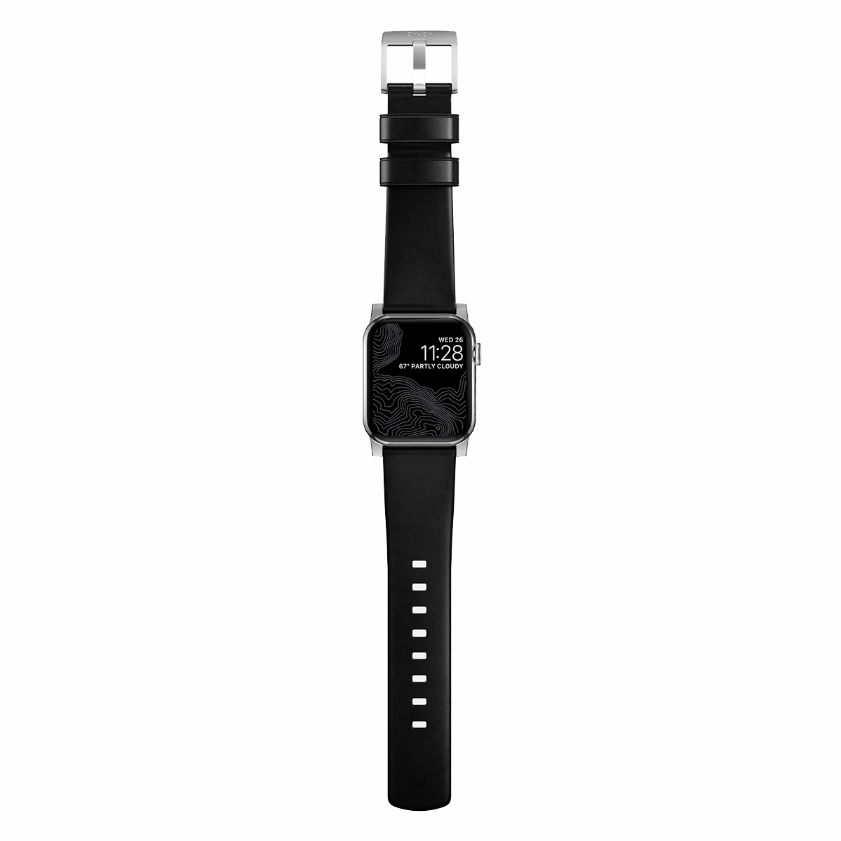 Ремешок Nomad Modern Horween Leather Band Silver Hardware 46mm/49mm - Black (NM1A41SM00)
