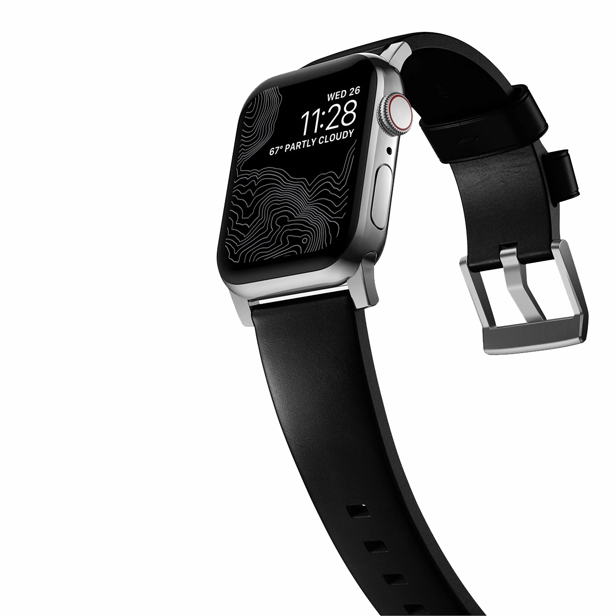 Ремешок Nomad Modern Horween Leather Band Silver Hardware 46mm/49mm - Black (NM1A41SM00)