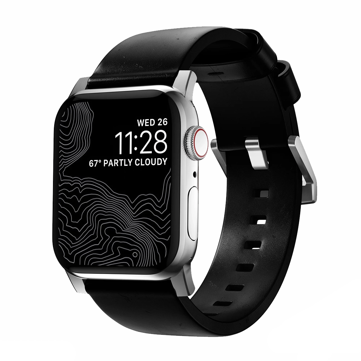 Ремешок Nomad Modern Horween Leather Band Silver Hardware 46mm/49mm - Black (NM1A41SM00)