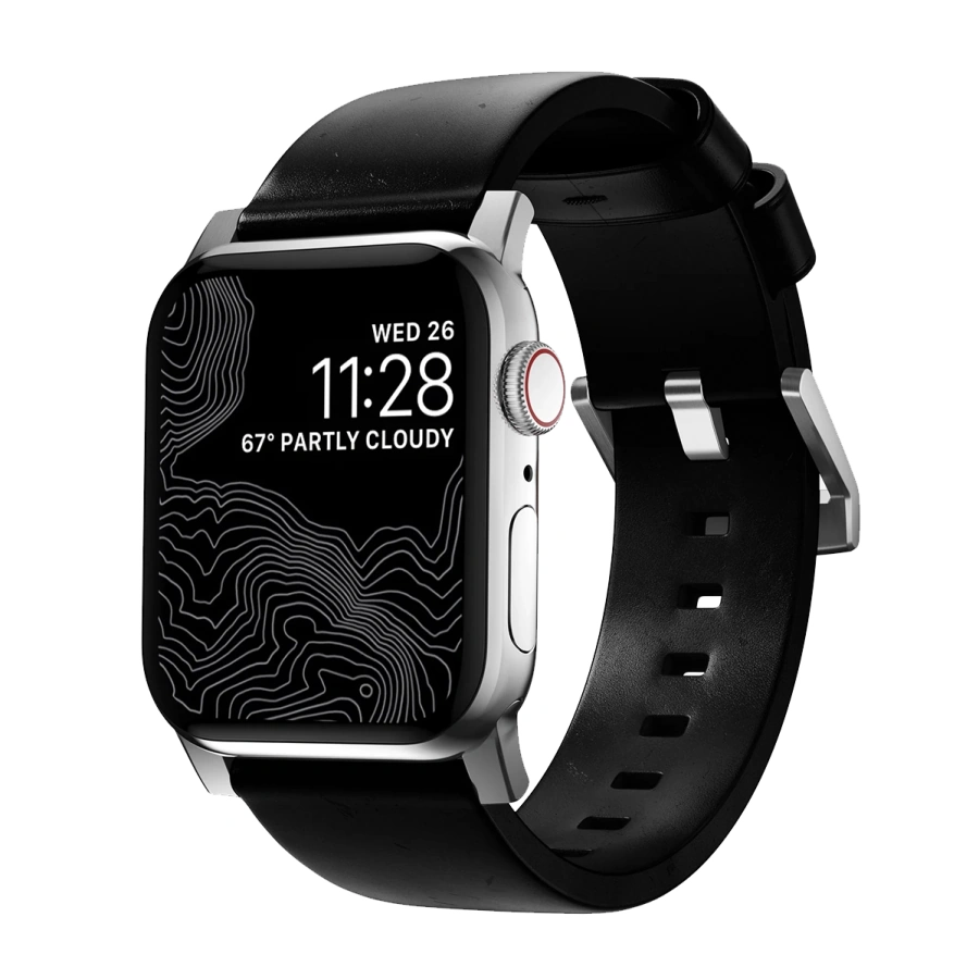 Ремінець Nomad Modern Horween Leather Band Silver Hardware 46mm/49mm - Black (NM1A41SM00)