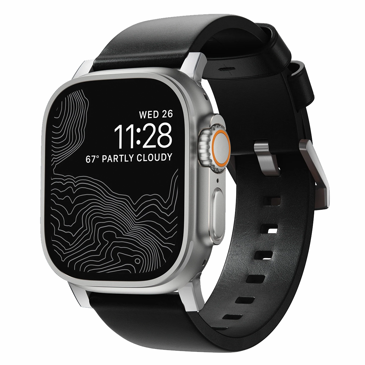 Ремешок Nomad Modern Horween Leather Band Silver Hardware 46mm/49mm - Black (NM1A41SM00)