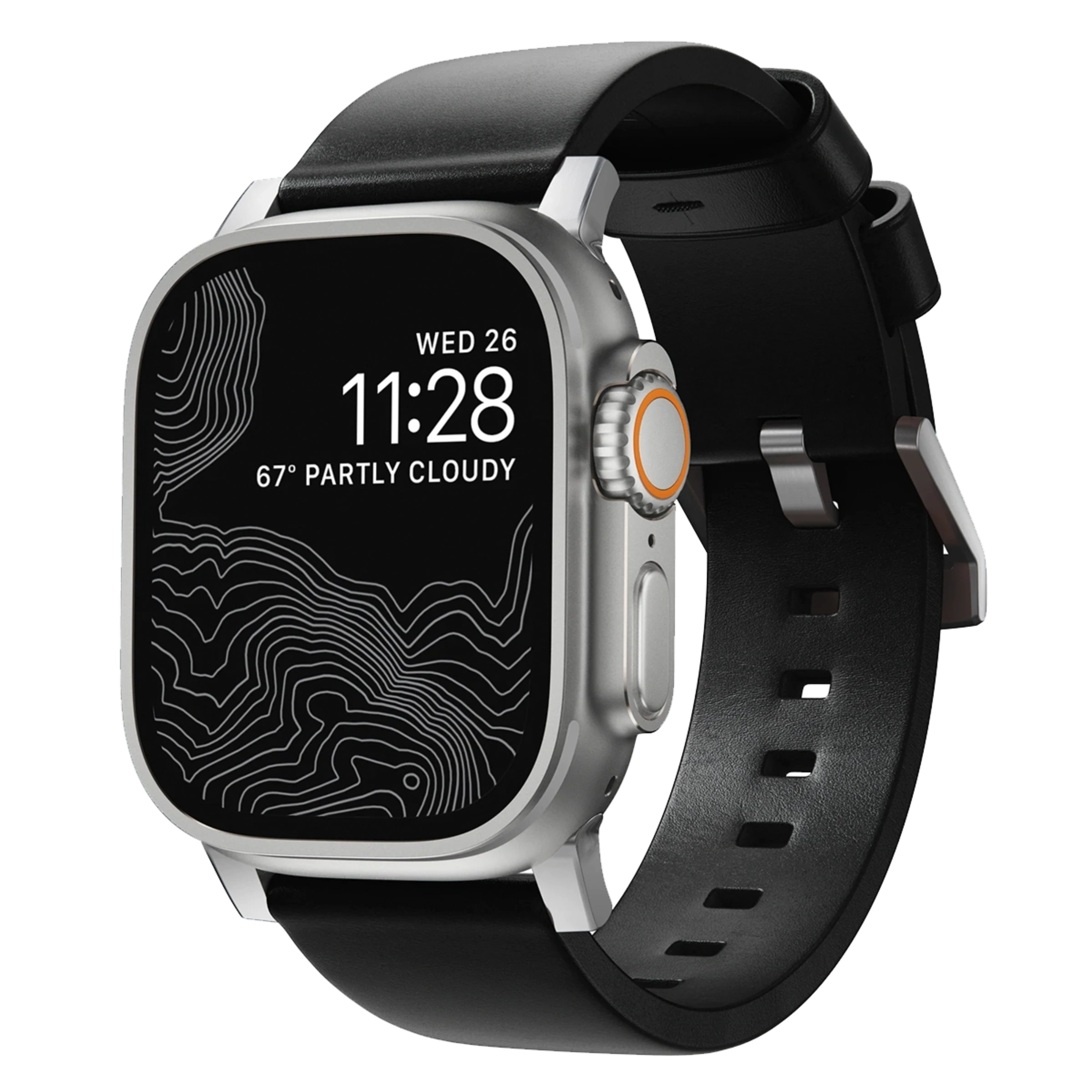 Ремешок Nomad Modern Horween Leather Band Silver Hardware 46mm/49mm - Black (NM1A41SM00)
