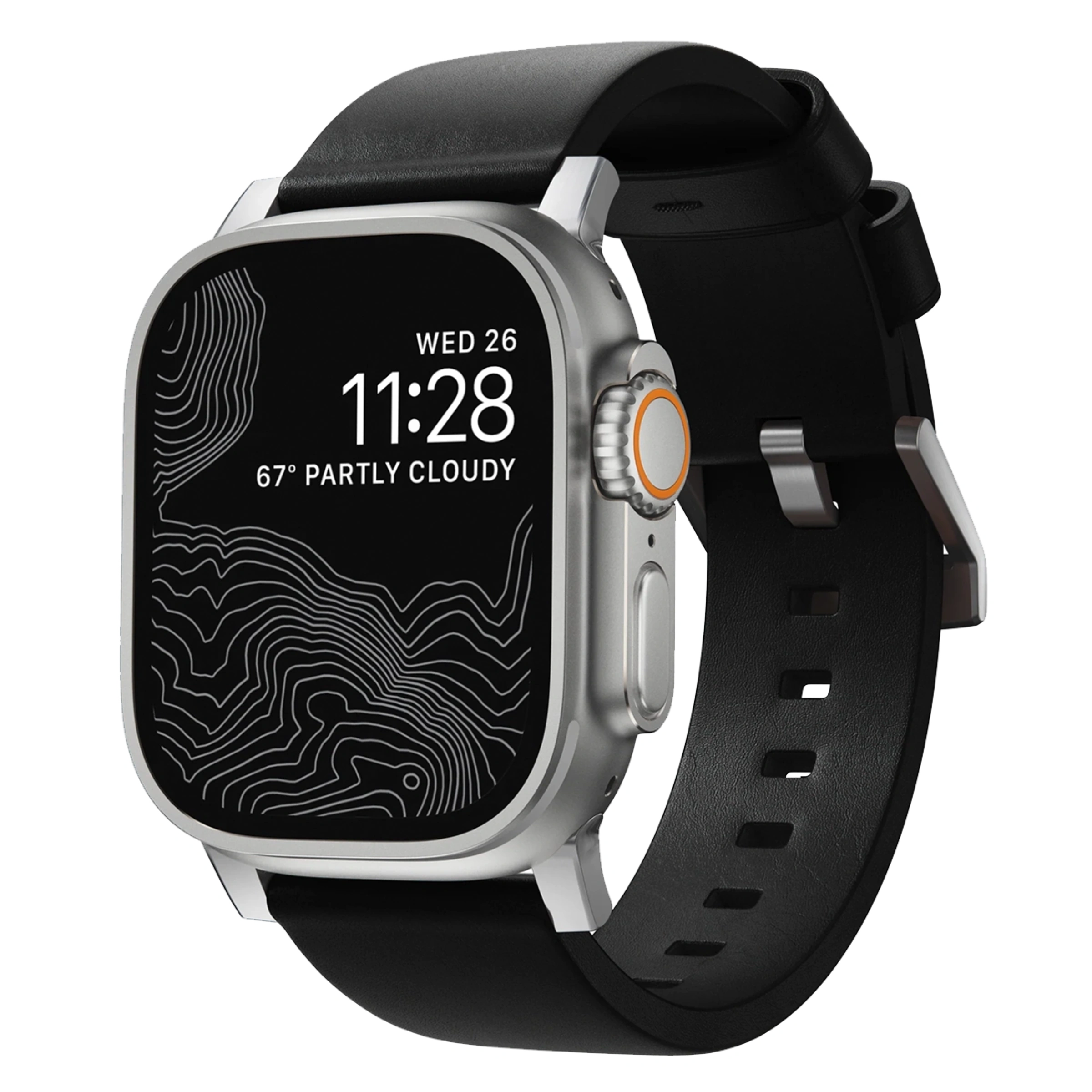 Ремінець Nomad Modern Leather Band Silver Hardware 46mm/49mm - Black (NM01908685)
