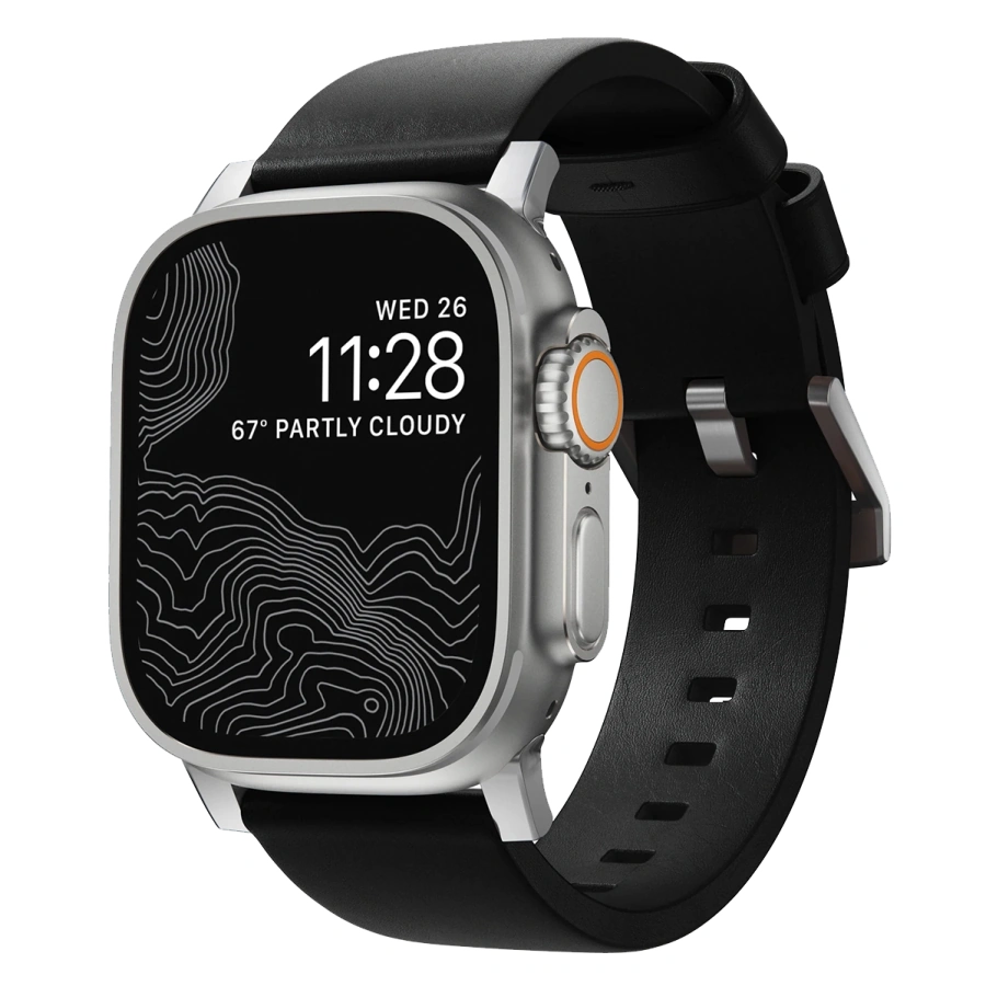 Ремінець Nomad Modern Leather Band Silver Hardware 46mm/49mm - Black (NM01908685)