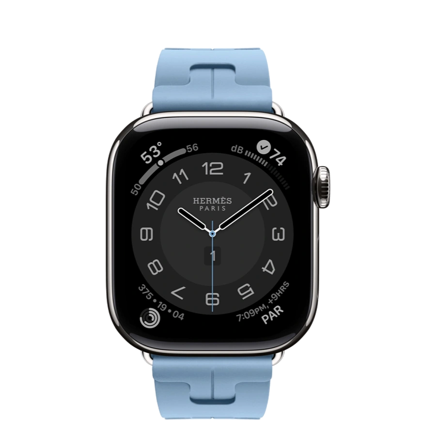 Apple Watch Hermès Series 11 GPS + Cellular 42mm Silver Titanium Case with Bleu Pastel Kilim Single Tour (MF9P4+MGGX4)