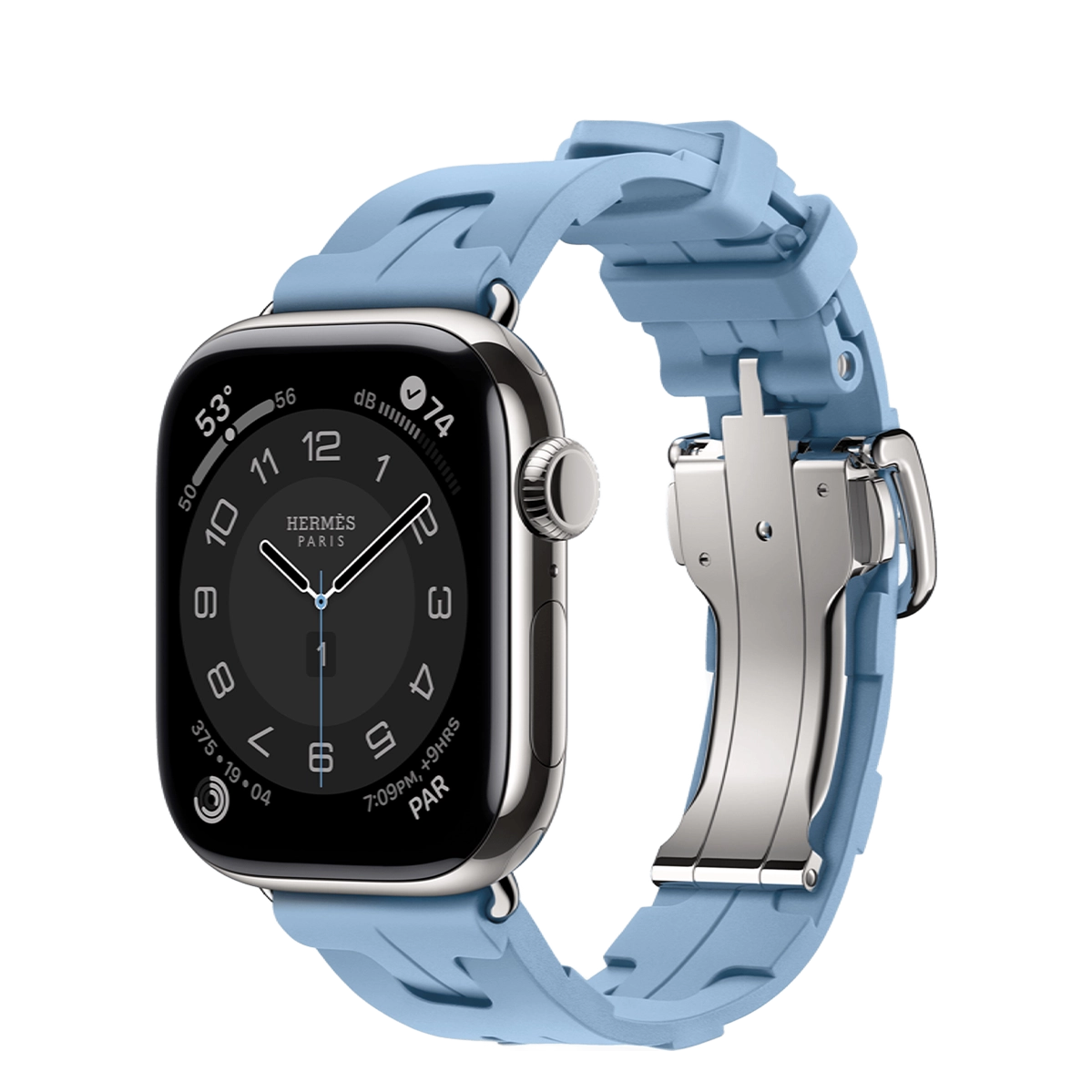 Apple Watch Hermès Series 11 GPS + Cellular 42mm Silver Titanium Case with Bleu Pastel Kilim Single Tour (MF9P4+MGGX4)