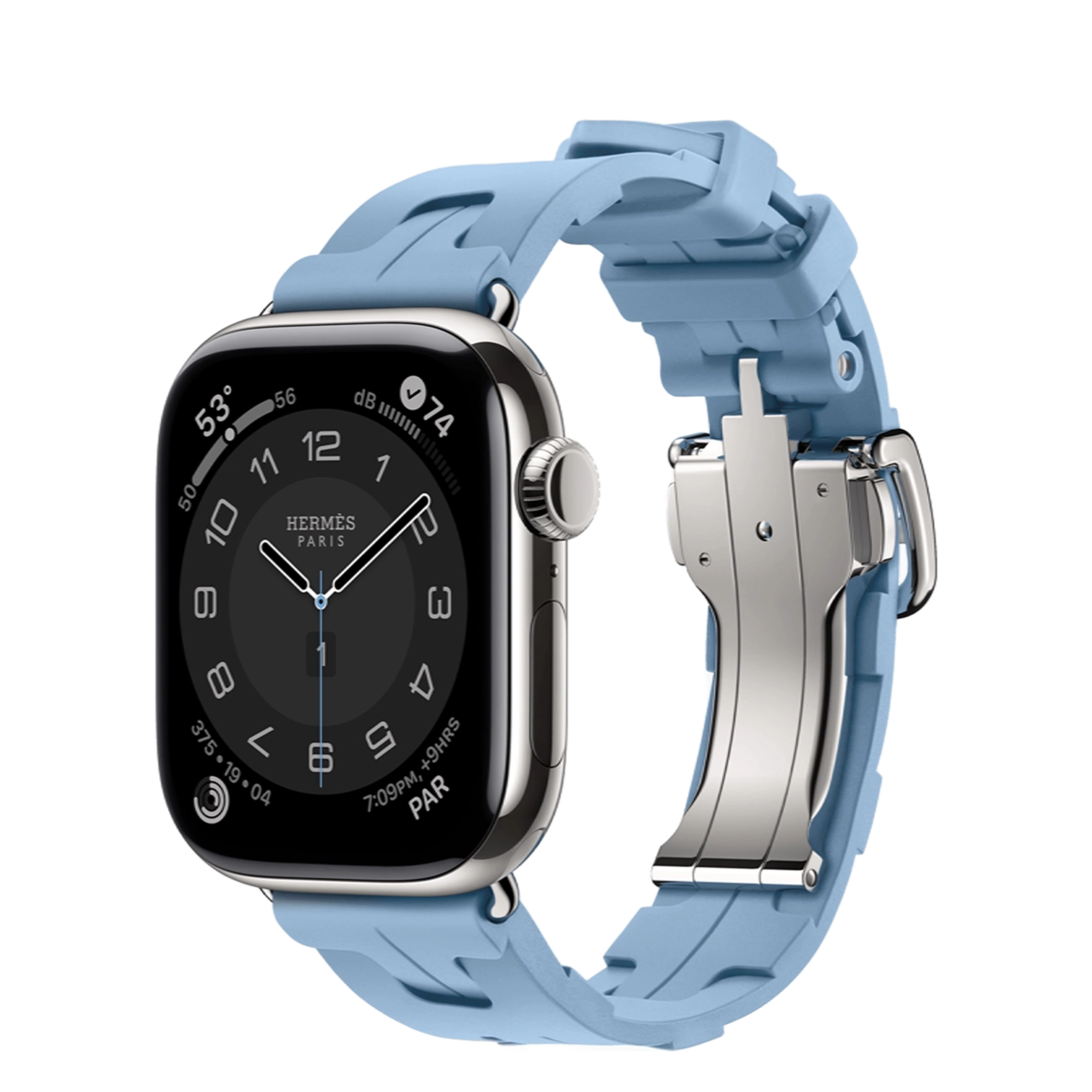 Apple Watch Hermès Series 11 GPS + Cellular 42mm Silver Titanium Case with Bleu Pastel Kilim Single Tour (MF9P4+MGGX4)