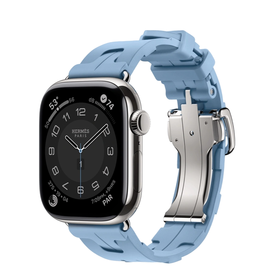 Apple Watch Hermès Series 11 GPS + Cellular 42mm Silver Titanium Case with Bleu Pastel Kilim Single Tour (MF9P4+MGGX4)
