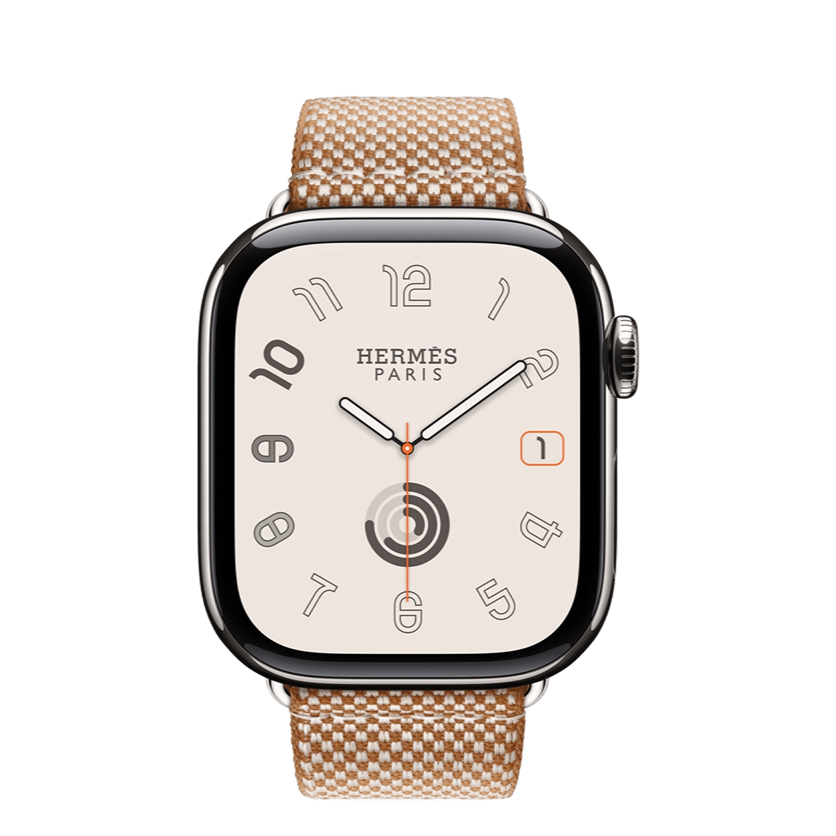 Apple Watch Hermès Series 11 GPS + Cellular 42mm Silver Titanium Case with Gold/Écru Toile H Single Tour (MF9P4+MXJC3)