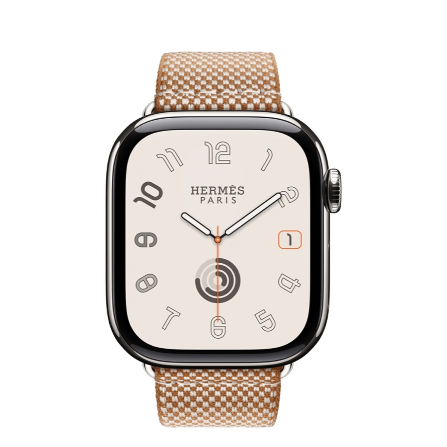 Apple Watch Hermès Series 11 GPS + Cellular 42mm Silver Titanium Case with Gold/Écru Toile H Single Tour (MF9P4+MXJC3)