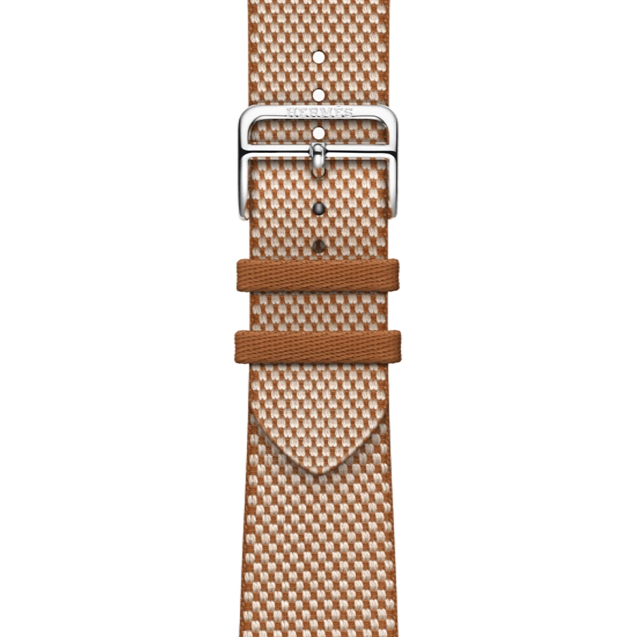 Apple Watch Hermès Series 11 GPS + Cellular 42mm Silver Titanium Case with Gold/Écru Toile H Single Tour (MF9P4+MXJC3)