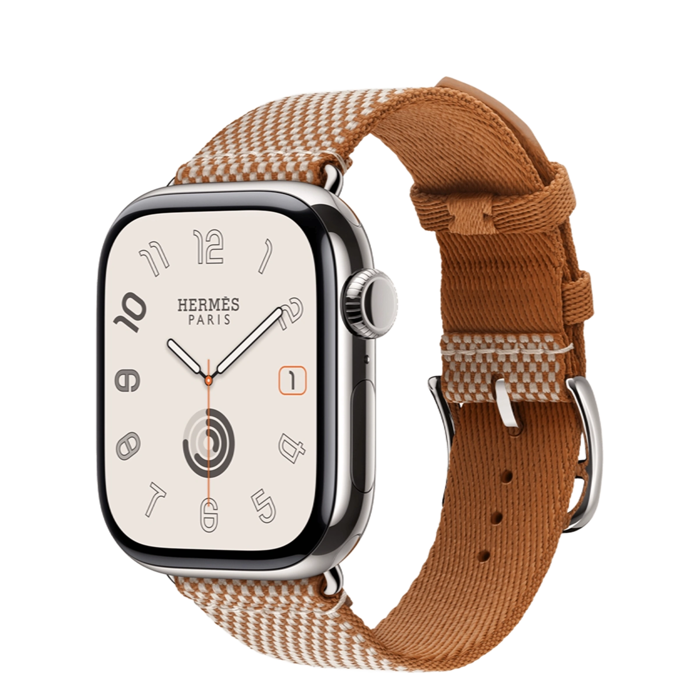 Apple Watch Hermès Series 11 GPS + Cellular 42mm Silver Titanium Case with Gold/Écru Toile H Single Tour (MF9P4+MXJC3)