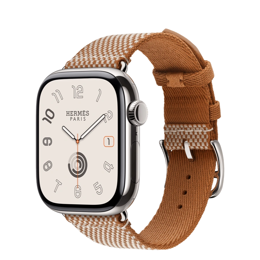 Apple Watch Hermès Series 11 GPS + Cellular 42mm Silver Titanium Case with Gold/Écru Toile H Single Tour (MF9P4+MXJC3)