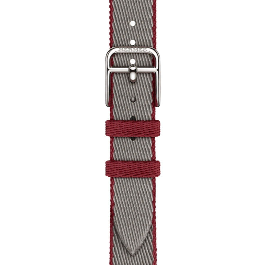 Apple Watch Hermès Series 11 GPS + Cellular 42mm Silver Titanium Case with Gris Meyer/Rouge Grenat Twill Jump Attelage Single Tour (MF9P4+MGGW4)