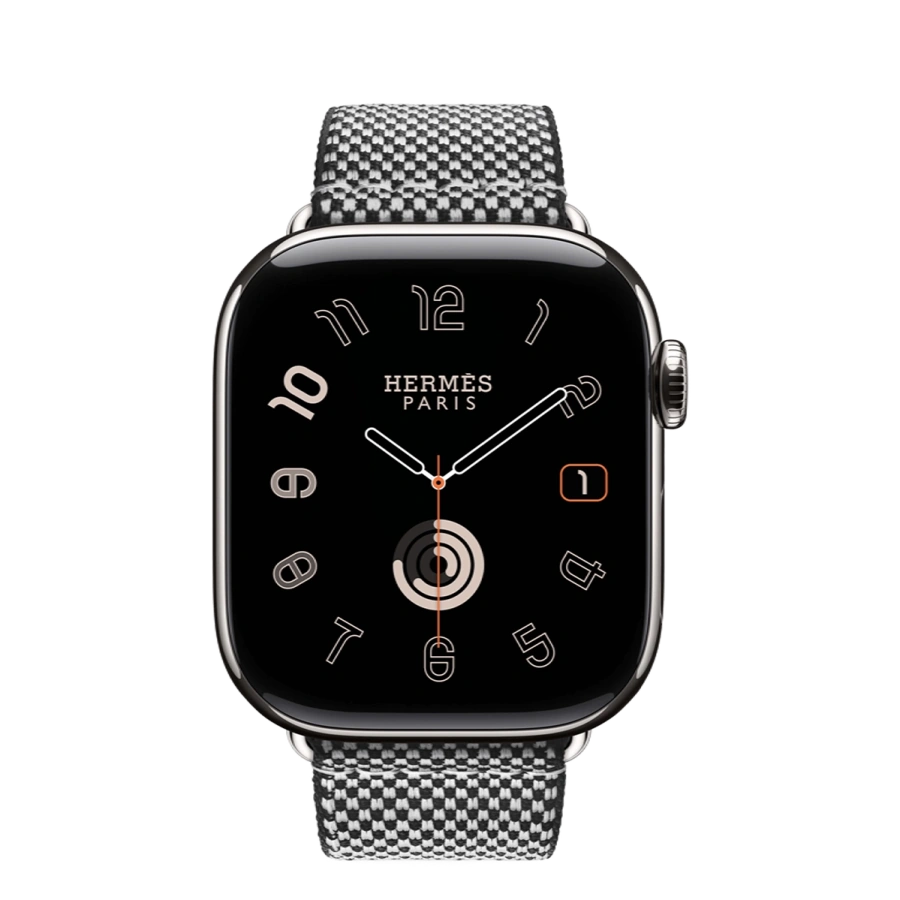 Apple Watch Hermès Series 11 GPS + Cellular 42mm Silver Titanium Case with Noir/Écru Toile H Single Tour (MF9P4+MDFK4)