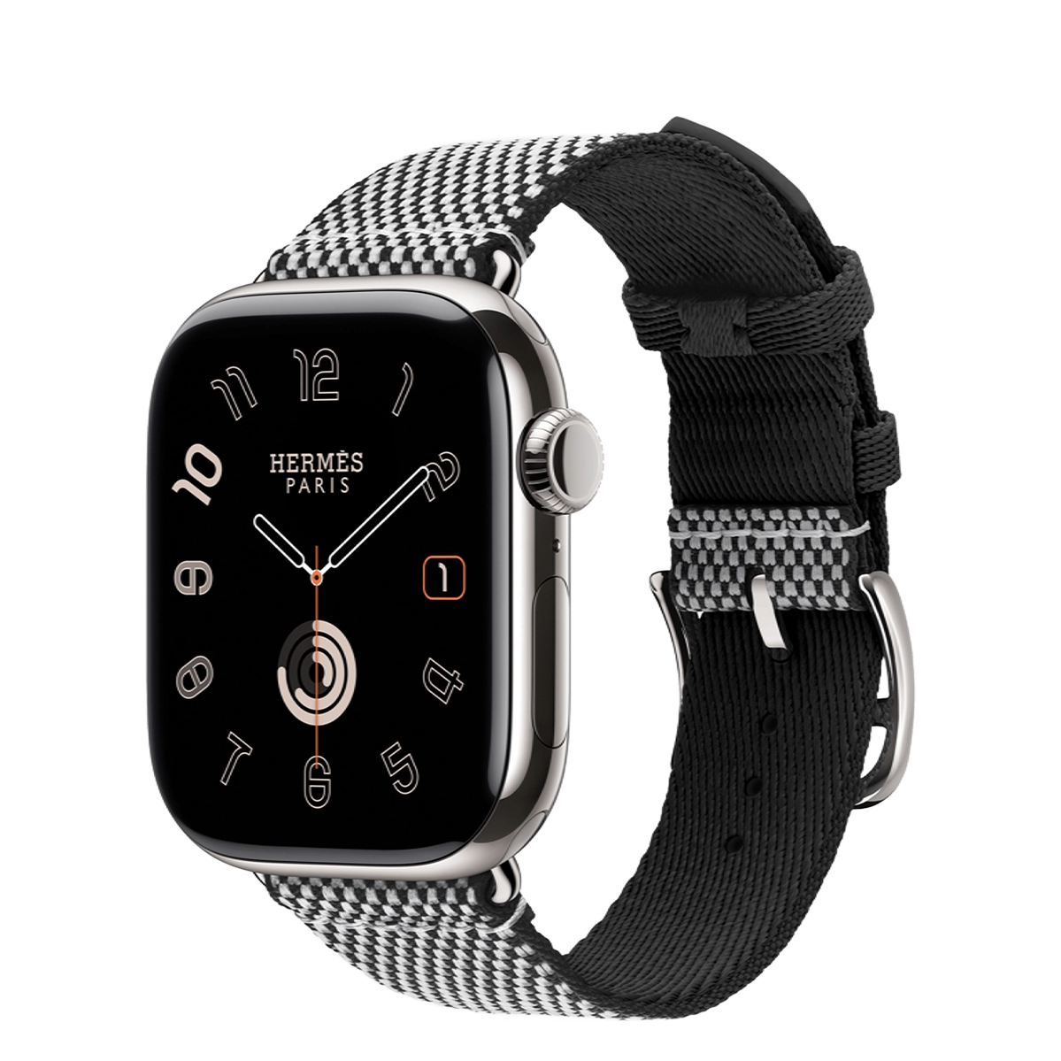 Apple Watch Hermès Series 11 GPS + Cellular 42mm Silver Titanium Case with Noir/Écru Toile H Single Tour (MF9P4+MDFK4)