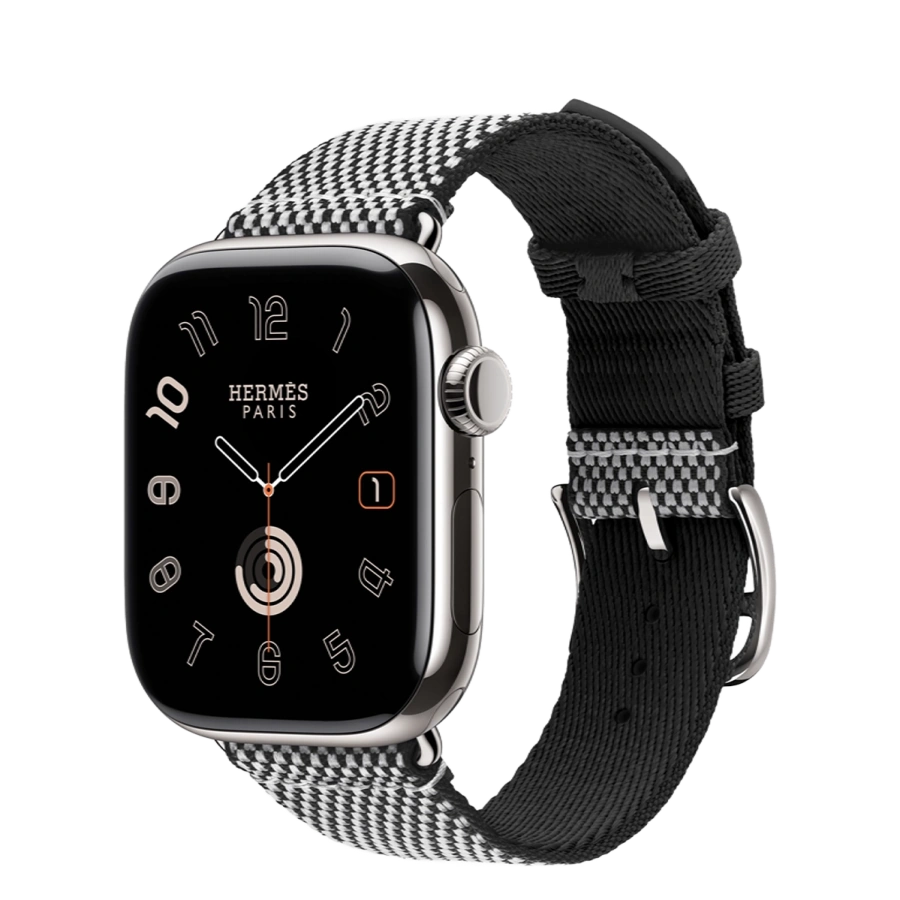 Apple Watch Hermès Series 11 GPS + Cellular 42mm Silver Titanium Case with Noir/Écru Toile H Single Tour (MF9P4+MDFK4)