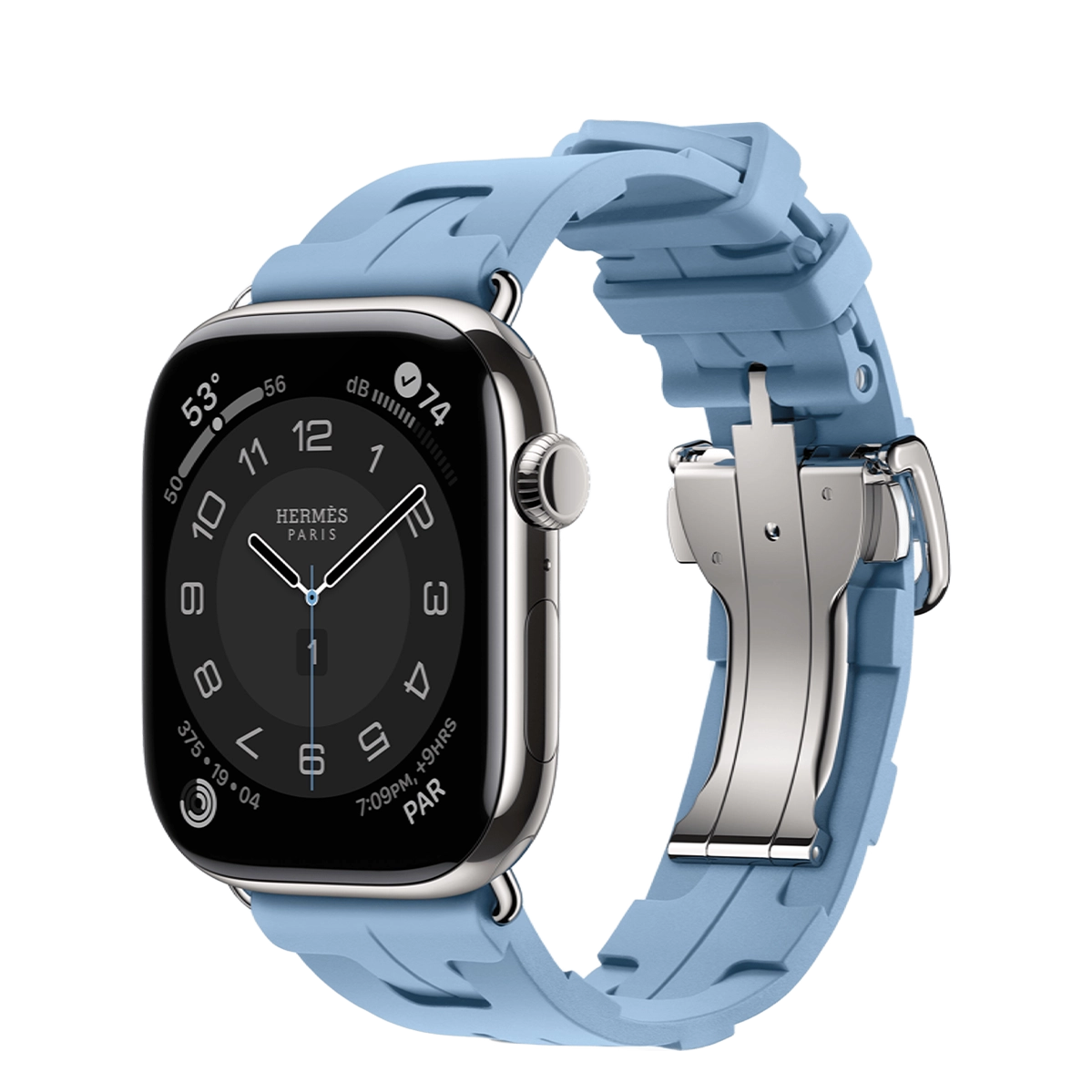 Apple Watch Hermès Series 11 GPS + Cellular 46mm Silver Titanium Case with Bleu Pastel Kilim Single Tour (MFC64+MGH04)